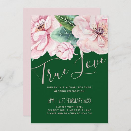 Mooie Roze Bloemige Groene Bladeren Trouwbudget (Voorkant / Achterkant)