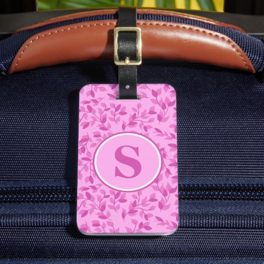 Mooie Roze Bloemige Initialen Persoonlijk Bagagelabel (Voorkant Insitu 2)