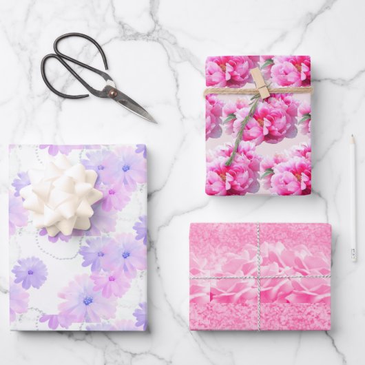 Mooie Roze Bloemige Inpakpapier Vellen (Voorkant)