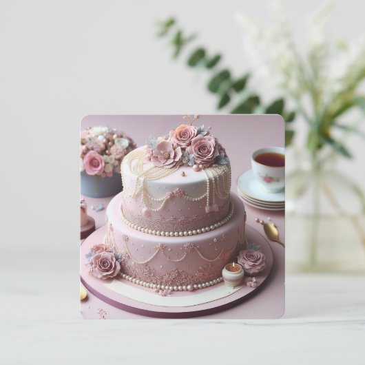 MOOIE ROZE BLOEMIGE JUBILEA CAKE (Staand voorkant)