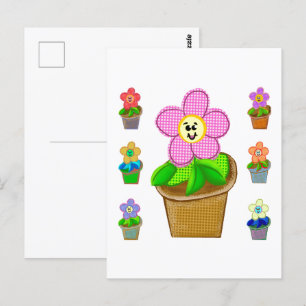 Mooie Roze Bloemige Potted Bloemen Ansichtkaart Briefkaart