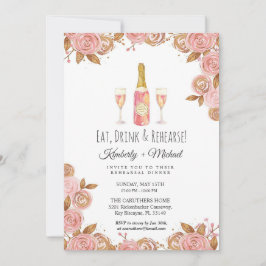 Mooie roze bloemige proefhuwelijksdinerfeestje kaart