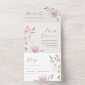 Mooie Roze Bloemige Quinceanera 15 Jaar All In One Uitnodiging (Binnen)