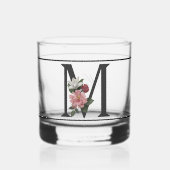 Mooie roze bloemige versierd zwart monogram M Whisky Glas (Voorkant)
