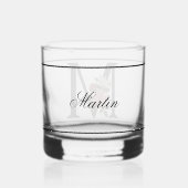 Mooie roze bloemige versierd zwart monogram M Whisky Glas (Achterkant)