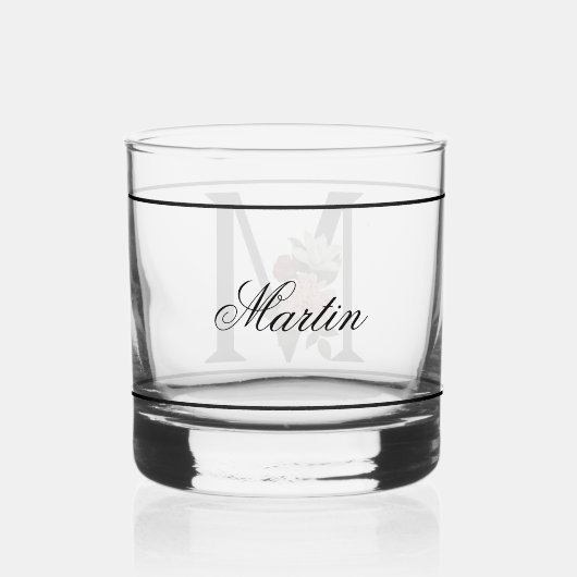 Mooie roze bloemige versierd zwart monogram M Whisky Glas (Achterkant)