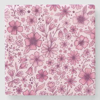Mooie Roze Bloemige Wilde Bloemen Stenen Onderzetter