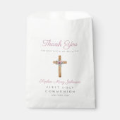 Mooie Roze Bloemkruis Meisje Eerste Communie Bedankzakje (Voorkant)