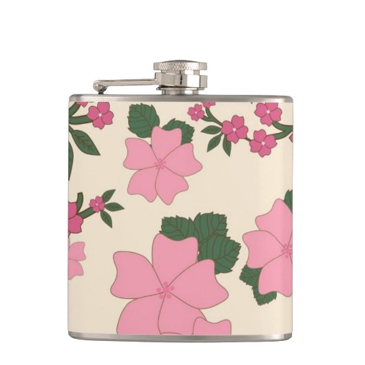Mooie Roze Bloemmotief Heupfles (Voorkant)