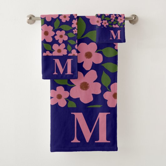 Mooie roze bloempatroon Monogram  Bad Handdoek (Insitu)