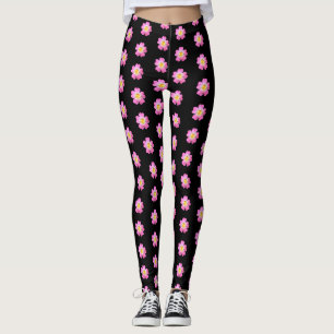 Mooie roze bloempatroon op zwarte leggingen leggings