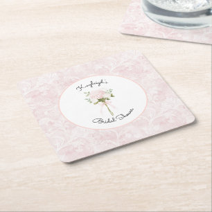 Mooie Roze Bloemrijke Bruiloftsdouche    Kartonnen Onderzetters