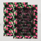 Mooie Roze Bloesem Bloemen Verf Zwart Design Kaart (Voorkant / Achterkant)