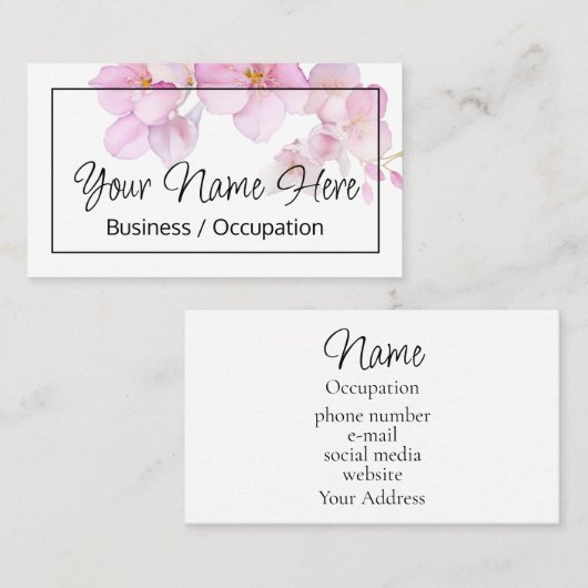 Mooie roze bloesems waterverf visitekaartje (Voorkant / Achterkant)