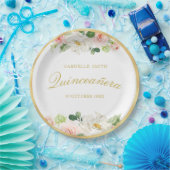 mooie roze blos bloemen Quinceanera Papieren Bordje (Feest)