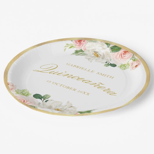 mooie roze blos bloemen Quinceanera Papieren Bordje (Gekanteld)