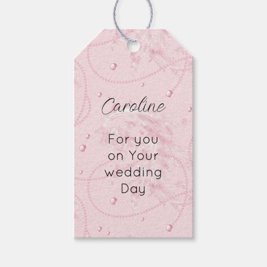 Mooie Roze Blos Elegante Parels Bruiloft Feest Cadeaulabel (Voorkant)
