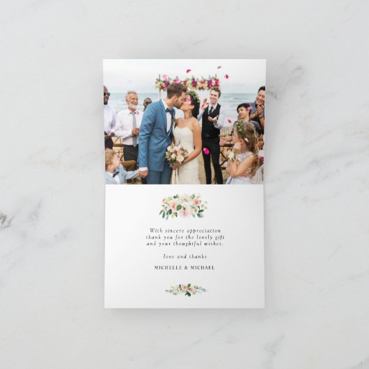 Mooie roze blush bloemenbruiloft bedankje bedankkaart (Binnen)