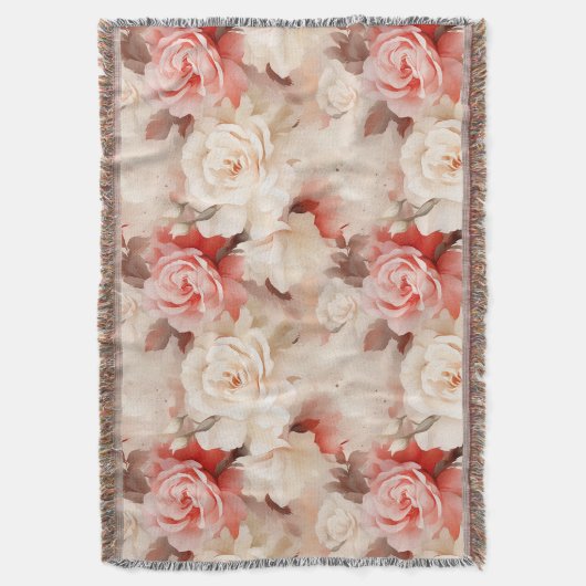 Mooie Roze Blush Cream Roos Bloem Deken (Voorkant Verticaal)