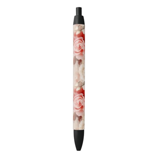 Mooie Roze Blush Cream Roos Bloem Zwarte Inkt Pen (Voorkant Verticaal)