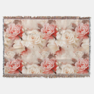 Mooie Roze Blush Cream Roos Bloemig Deken