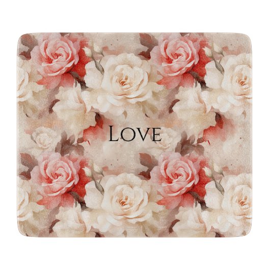 Mooie Roze Blush Cream Roos Bloemig Snijplank (Voorkant)