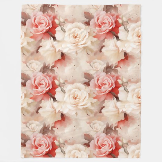 Mooie Roze Blush Cream Roze Bloem Fleece Deken (Voorkant)
