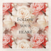 Mooie Roze Blush Crème Bloemachtige Bruiloft Feest Glazen Onderzetter (Voorkant)