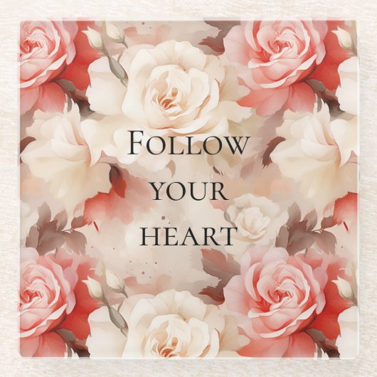 Mooie Roze Blush Crème Bloemachtige Bruiloft Feest Glazen Onderzetter (Voorkant)