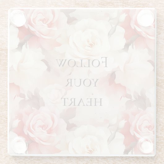 Mooie Roze Blush Crème Bloemachtige Bruiloft Feest Glazen Onderzetter (Achterkant)