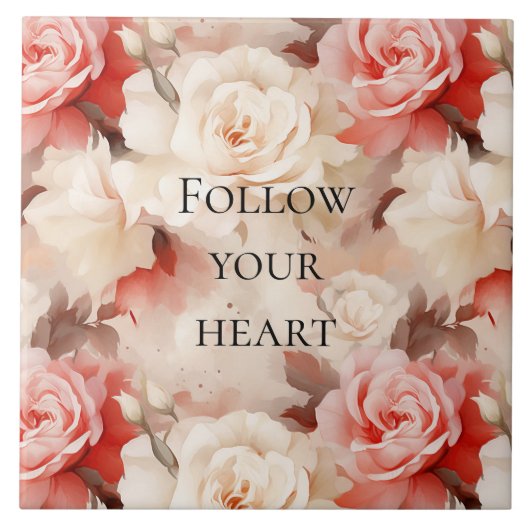 Mooie Roze Blush Crème Bloemige Bruiloft Feest Tegeltje (Voorkant)