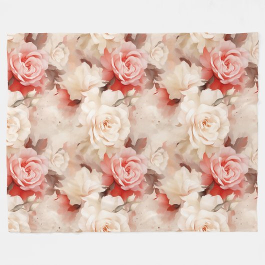 Mooie Roze Blush Crème Roos Bloem Fleece Deken (Voorkant (Horizontaal))