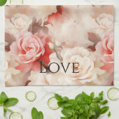 Mooie Roze Blush Crème Roos Bloemig Theedoek (Gevouwen)