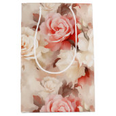 Mooie Roze Blush Crème Roze Bloemige Bruiloftsdouc Medium Cadeauzakje (Voorkant)