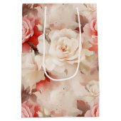 Mooie Roze Blush Crème Roze Bloemige Bruiloftsdouc Medium Cadeauzakje (Achterkant)