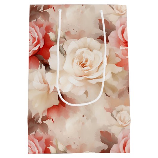 Mooie Roze Blush Crème Roze Bloemige Bruiloftsdouc Medium Cadeauzakje (Achterkant)