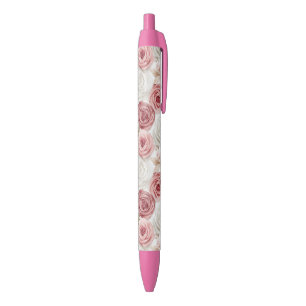 Mooie Roze Blush Crème Witte Bloemen Zwarte Inkt Pen