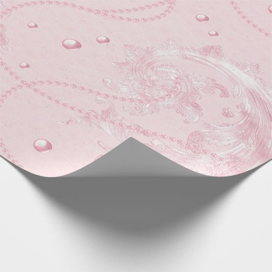 Mooie Roze Blush Elegante Parels Bruiloft Cadeaupapier (Hoek)