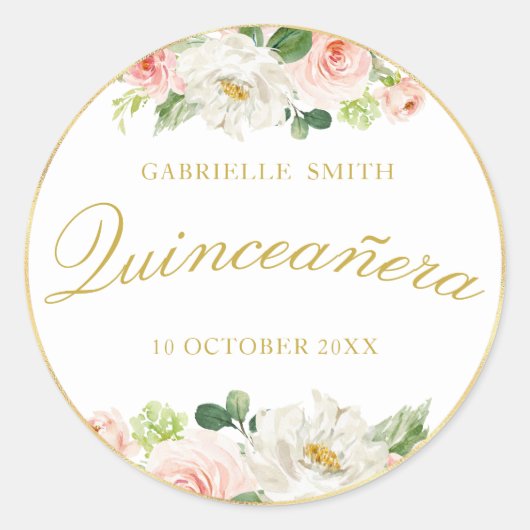mooie roze blush floral Quinceanera sticker (Voorkant)
