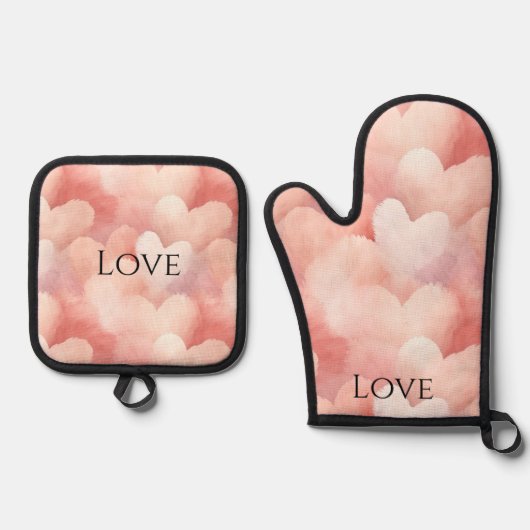 Mooie Roze Blush Harten Liefde Ovenwant & Pannenlap Set (Voorkant)