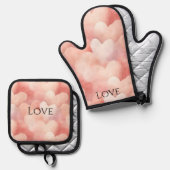Mooie Roze Blush Harten Liefde Ovenwant & Pannenlap Set (Voorkant / Achterkant)