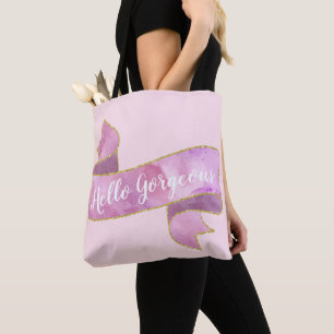 Mooie Roze Blush Hello Gorgeous Gouden Lint Tote Bag