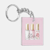 Mooie Roze Blush Roze Bloem Nagellak Sleutelhanger (Voorkant Links)