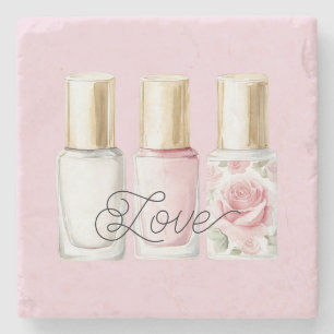 Mooie Roze Blush Roze Bloemige Nagellak Stenen Onderzetter