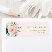 Mooie roze blush waterverf bloemenadres etiket (Insitu)