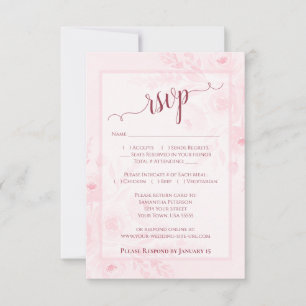Mooie Roze Boho Chic Waterverf Pioenrozen Bruiloft RSVP Kaartje