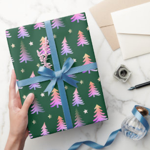 Mooie roze bomen groen kerstcadeaupapier cadeaupapier