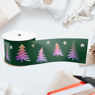 Mooie roze bomen groene Winter Kerstmis Satijnen Lint
