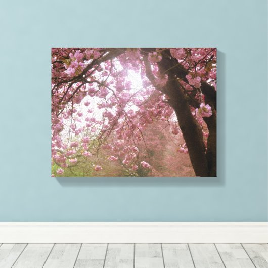 Mooie roze boombladerdoek. canvas afdruk (Insitu (Houten vloer))