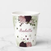 mooie roze bordeauxrode bloemen groen papieren bekers (Achterkant)
